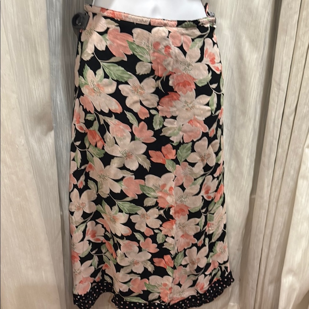 Pink and Orange Ruffled Wrap Midi Skirt